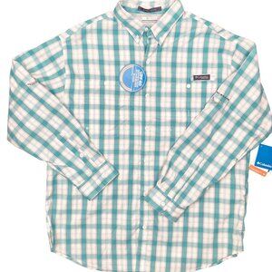 NEW $70 Columbia Super Tamiami Shirt! XL  White & Blue Plaid  Omni Shade  UPF 40